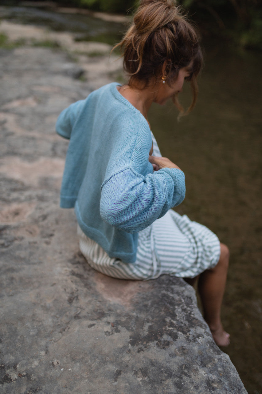 Kim Classic Cotton Cardigan in Light Blue Made to Order