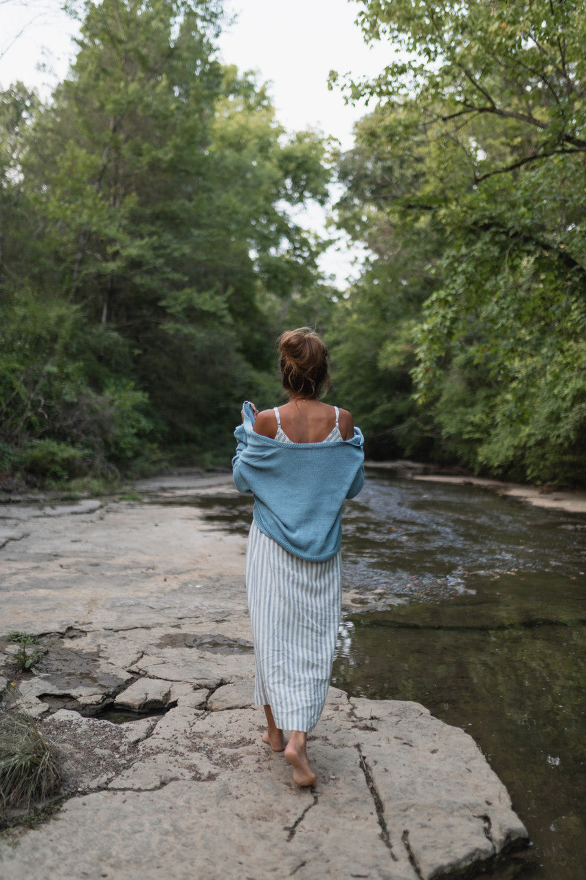 Kim Classic Cotton Cardigan in Light Blue Made to Order
