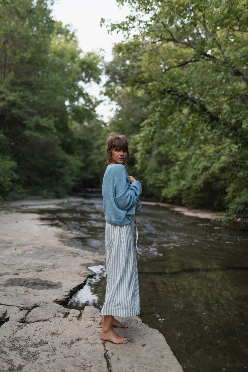 Kim Classic Cotton Cardigan in Light Blue Made to Order