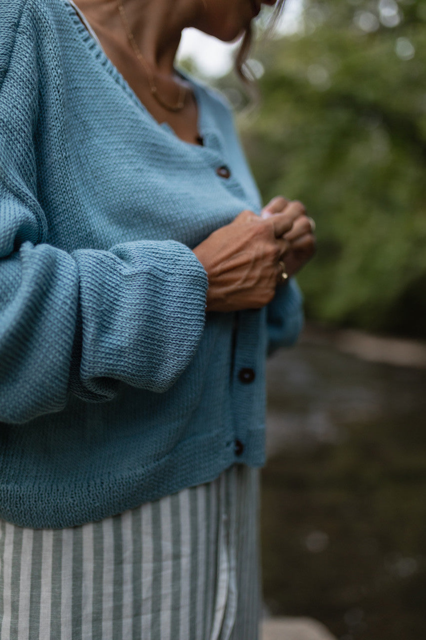 Kim Classic Cotton Cardigan in Light Blue Made to Order