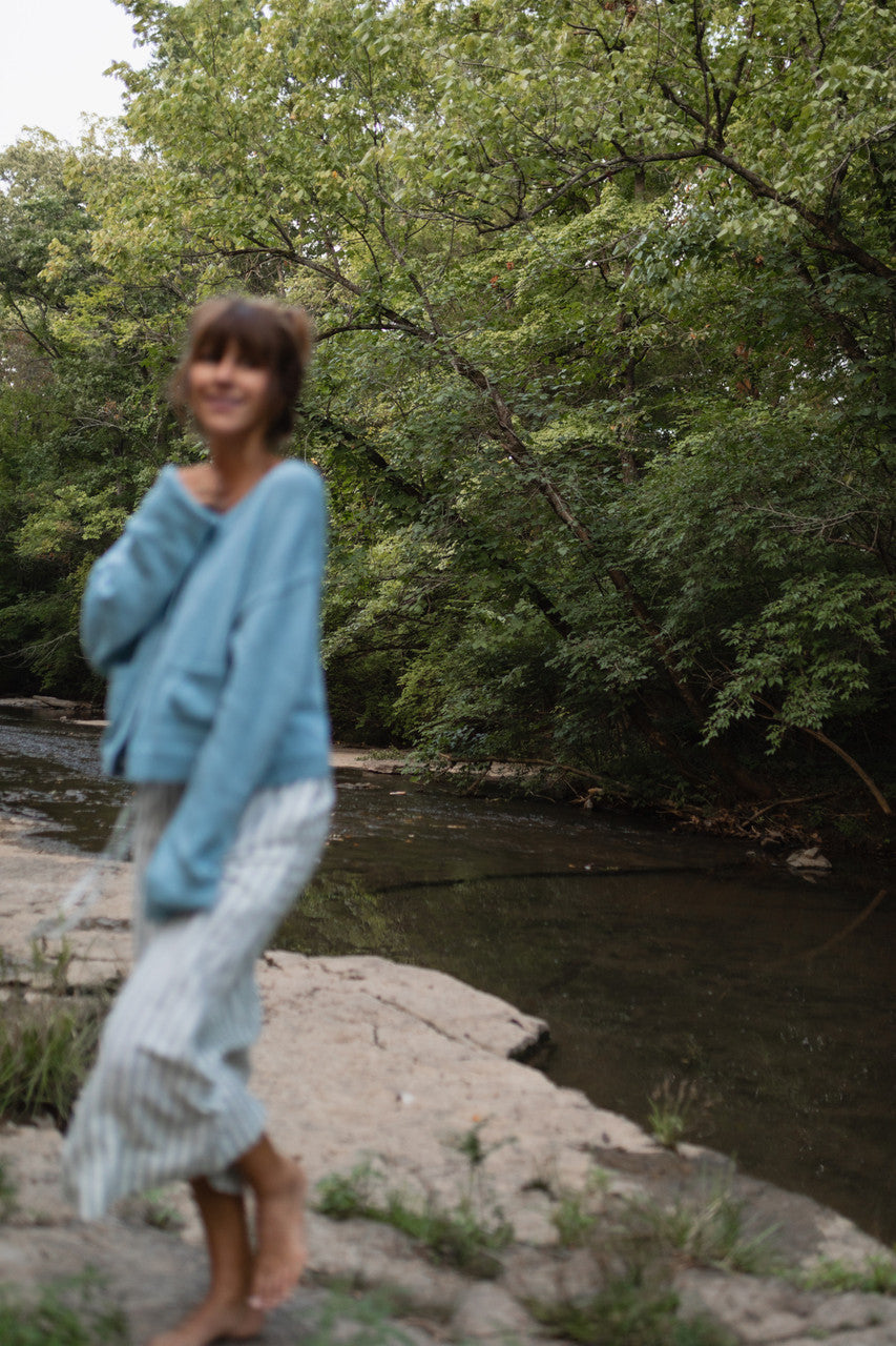 Kim Classic Cotton Cardigan in Light Blue Made to Order