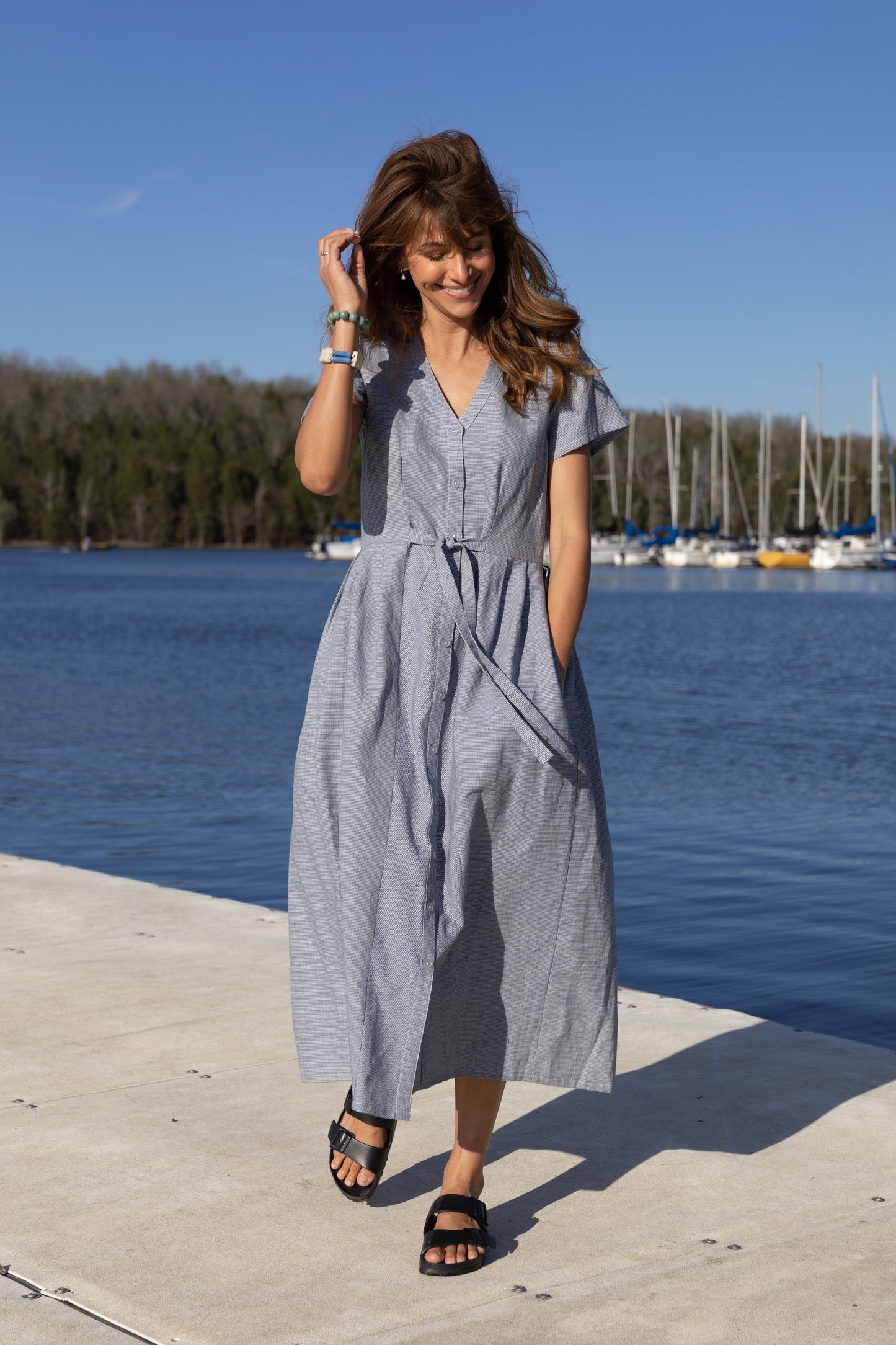 June Dress in Blue/White Small Check