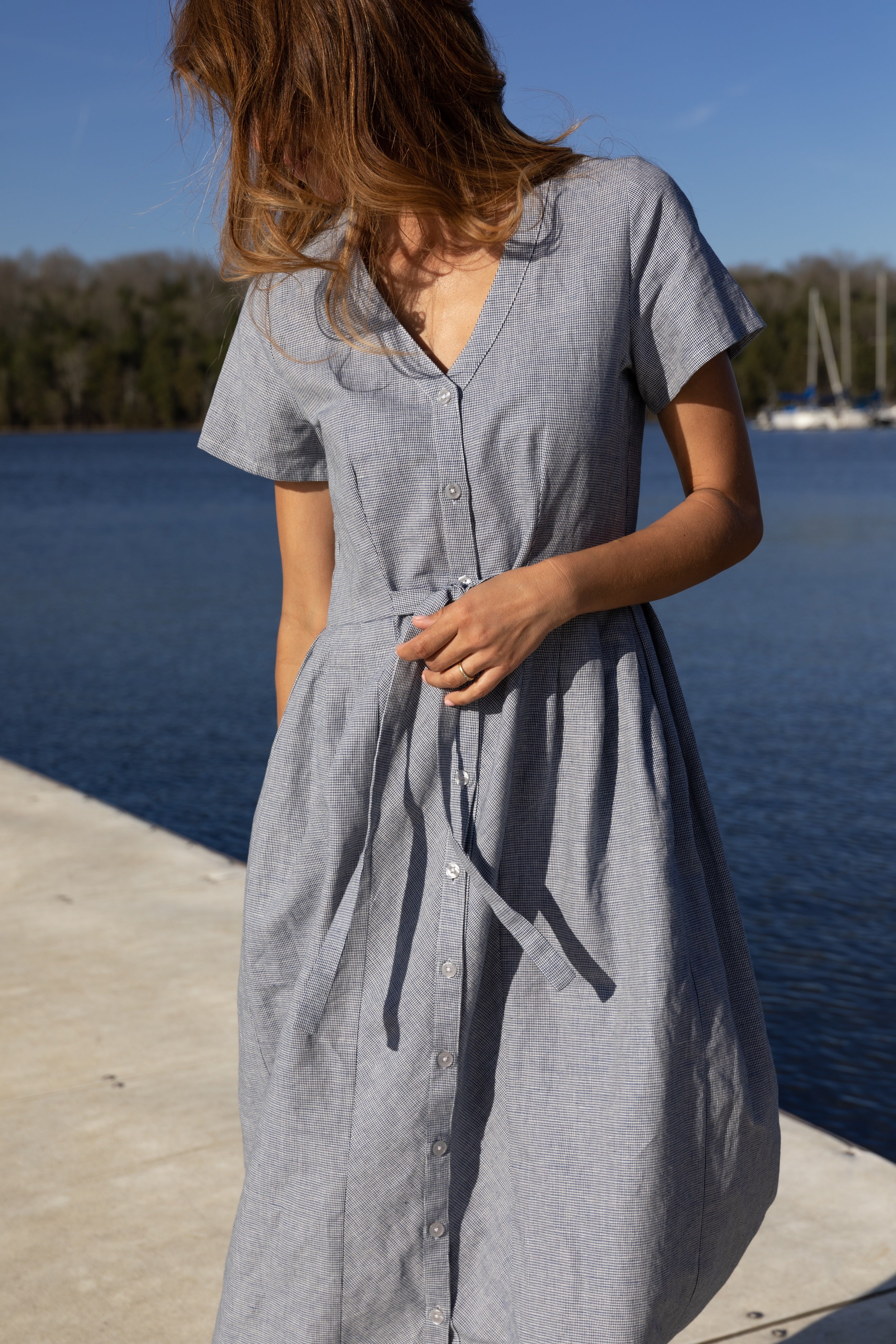 June Dress in Blue/White Small Check M June Dress in Blue/White Small Check M