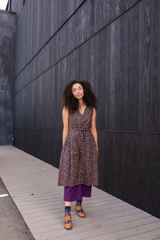 June Dress in Plum Tie Dye Linen Made to Order
