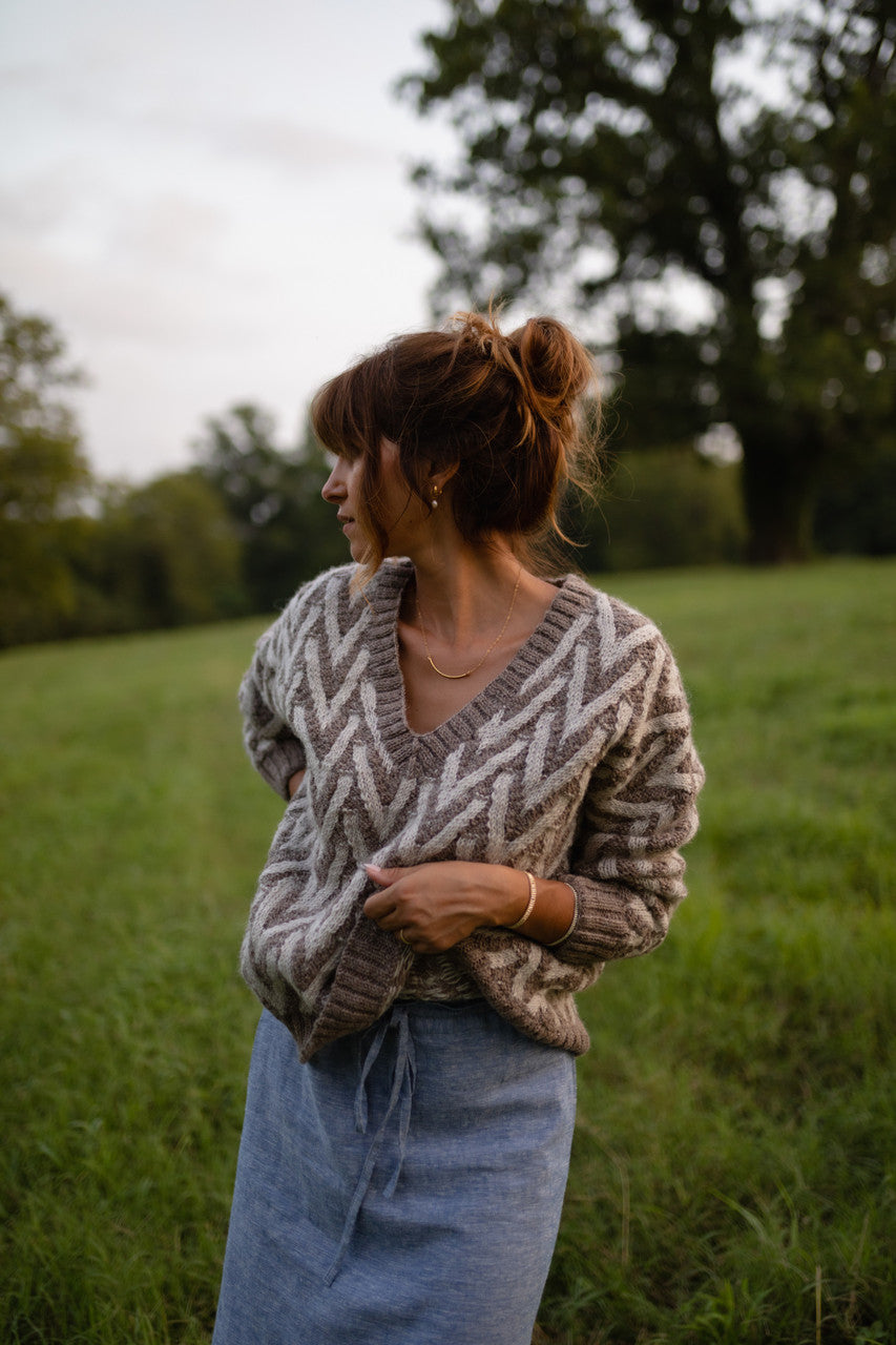 Maeve Textured V Knit Pullover Made to Order