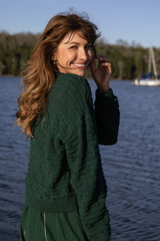 Hazel Cotton Cardigan in Dark Green Made to Order