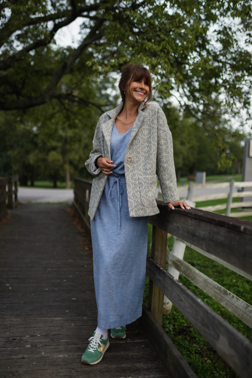 Portuguese Wool Pieper Coat in Light Grey and Cream Lace Weave Made to Order