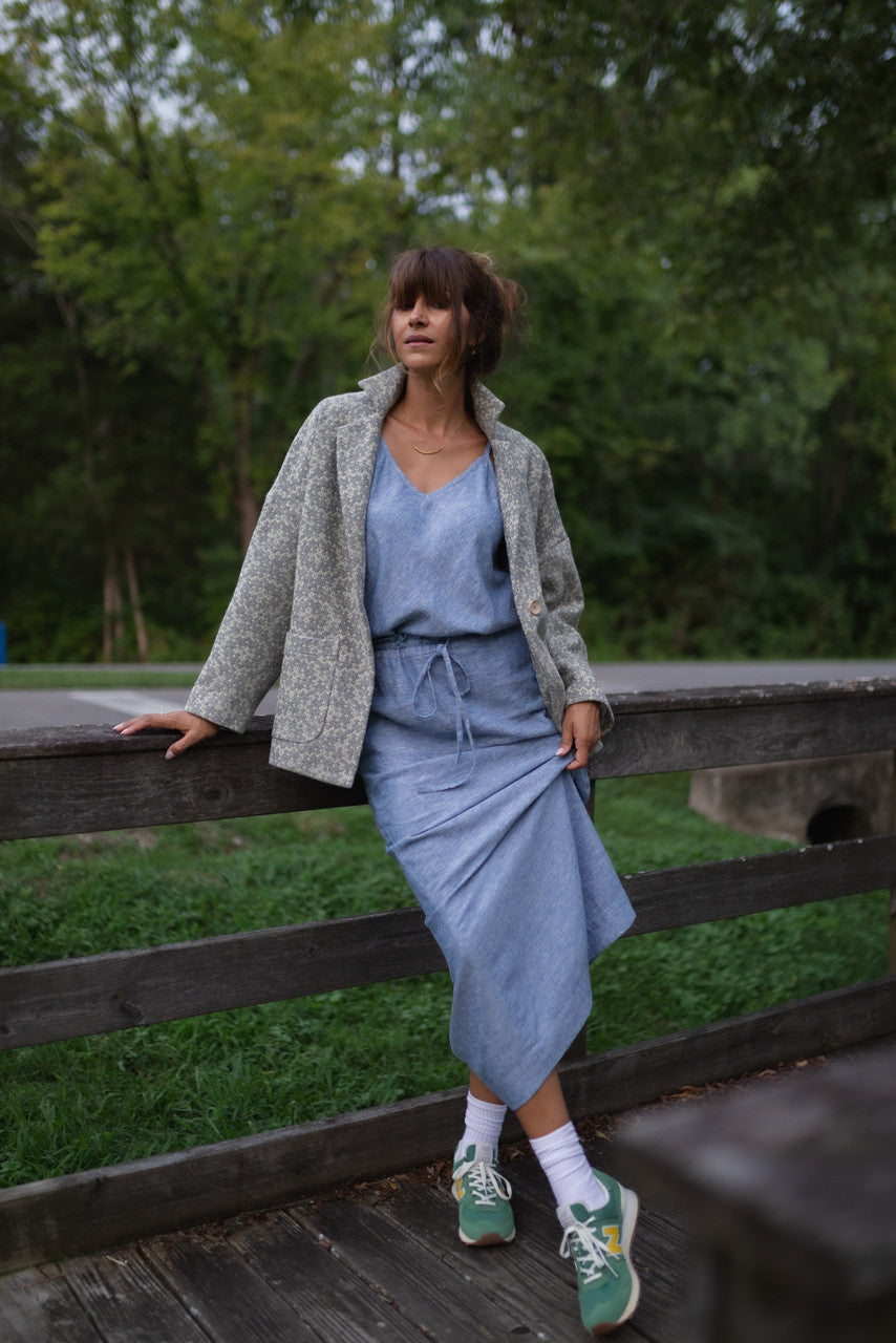 Portuguese Wool Pieper Coat in Light Grey and Cream Lace Weave Made to Order