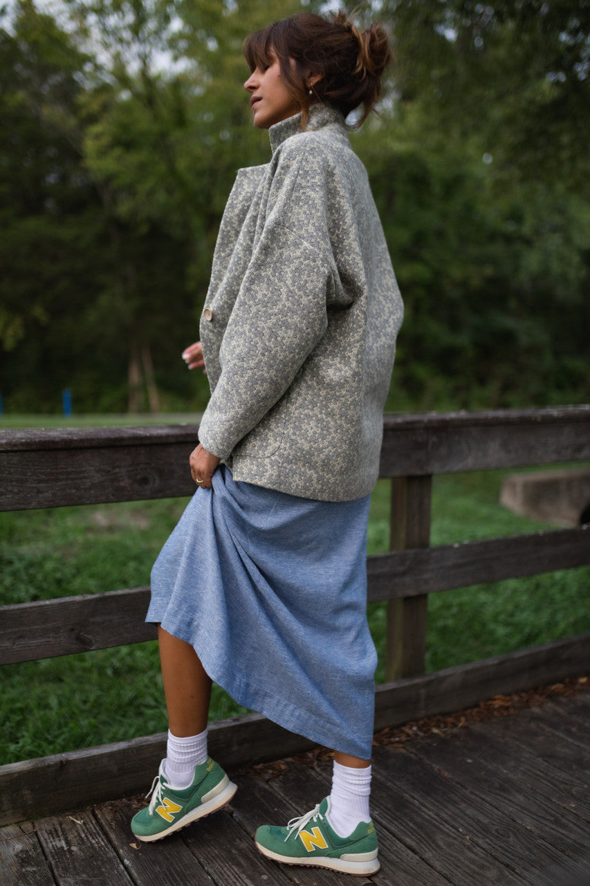Portuguese Wool Pieper Coat in Light Grey and Cream Lace Weave Made to Order
