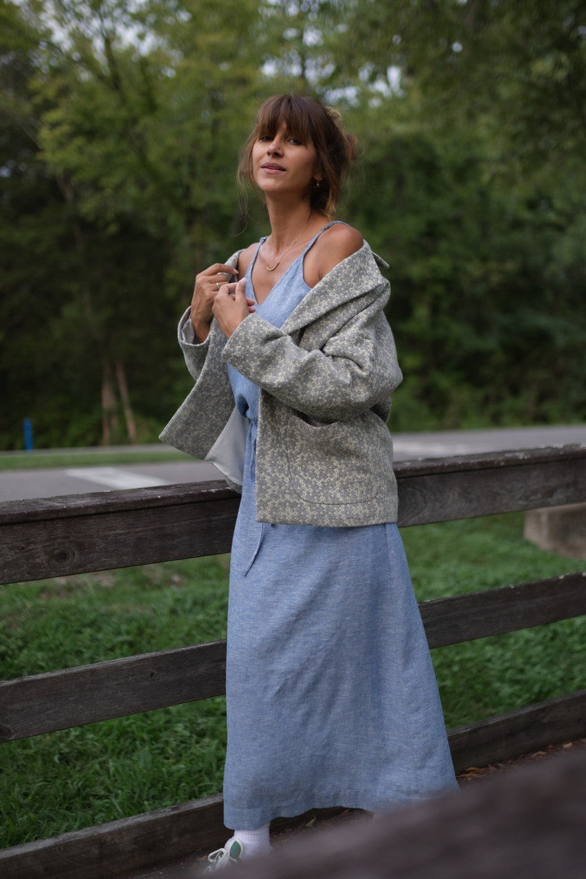 Portuguese Wool Pieper Coat in Light Grey and Cream Lace Weave Made to Order