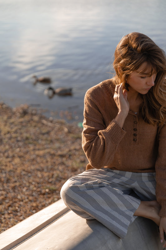 Katie Handwoven Cotton Shirt in Grey and White Stripe - Shirt only in many sizes