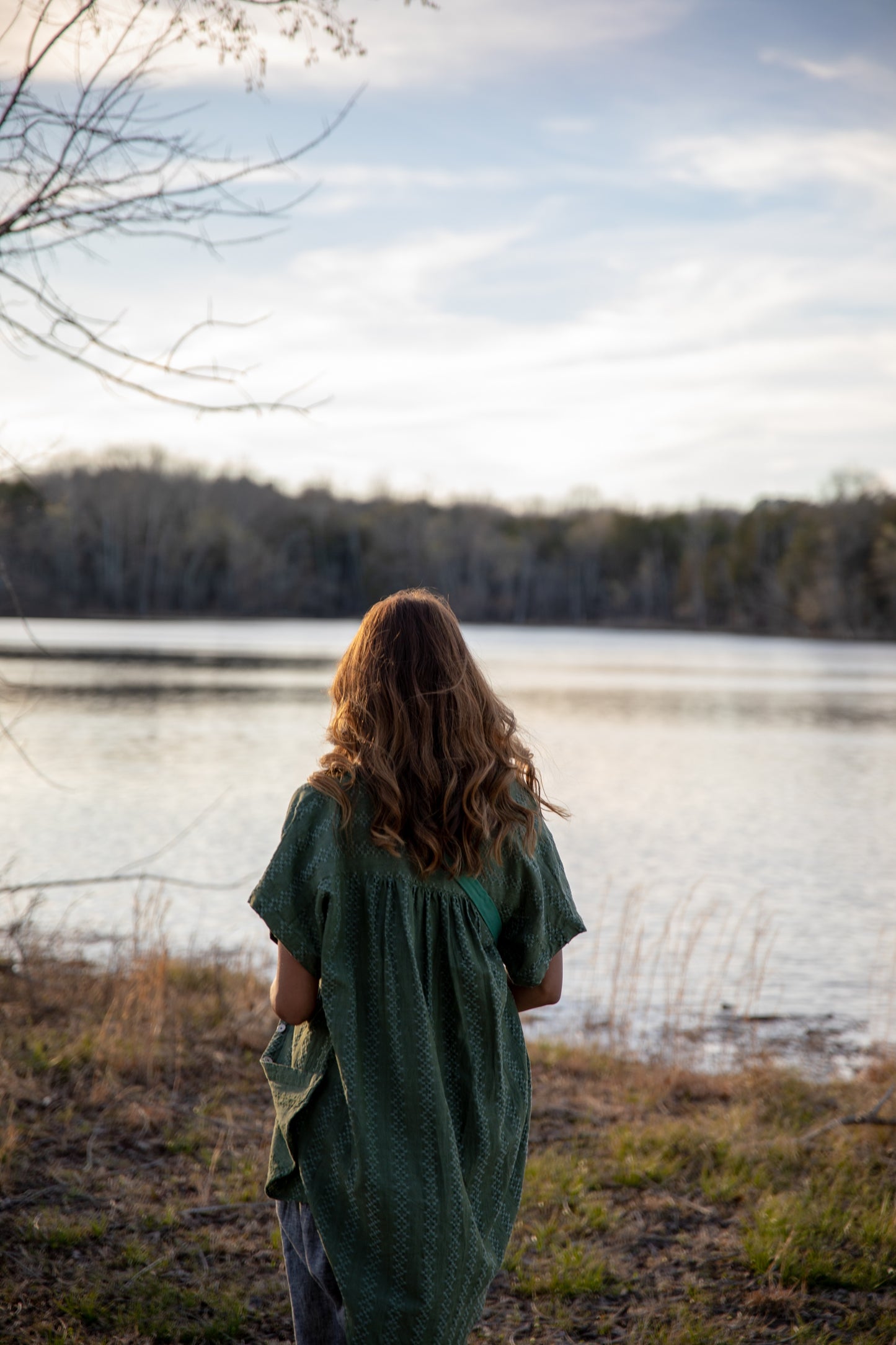 Paige Handwoven Cotton Relaxed Shirt Dress in Green Check Made to Order