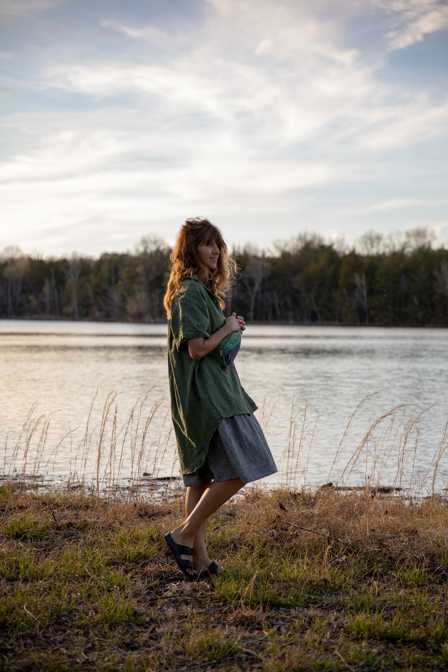 Paige Handwoven Cotton Relaxed Shirt Dress in Green Check Made to Order