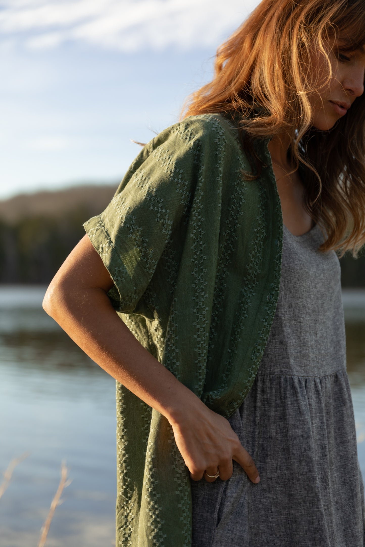Paige Handwoven Cotton Relaxed Shirt Dress in Green Check Made to Order