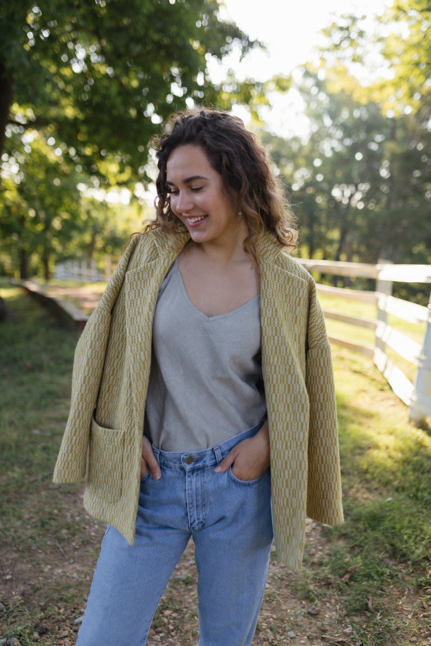 Portuguese Wool Pieper Coat in Mustard Basket Weave Made to Order
