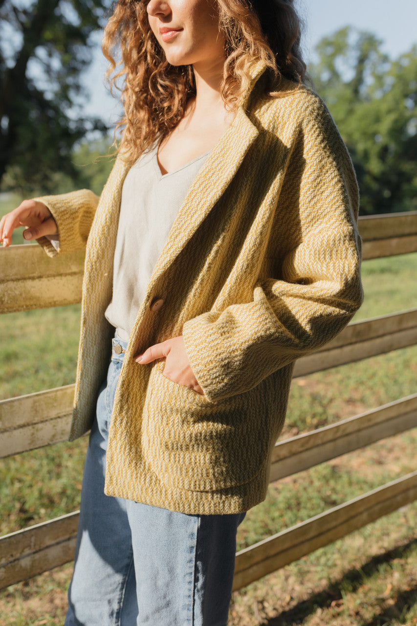 Portuguese Wool Pieper Coat in Mustard Basket Weave Made to Order