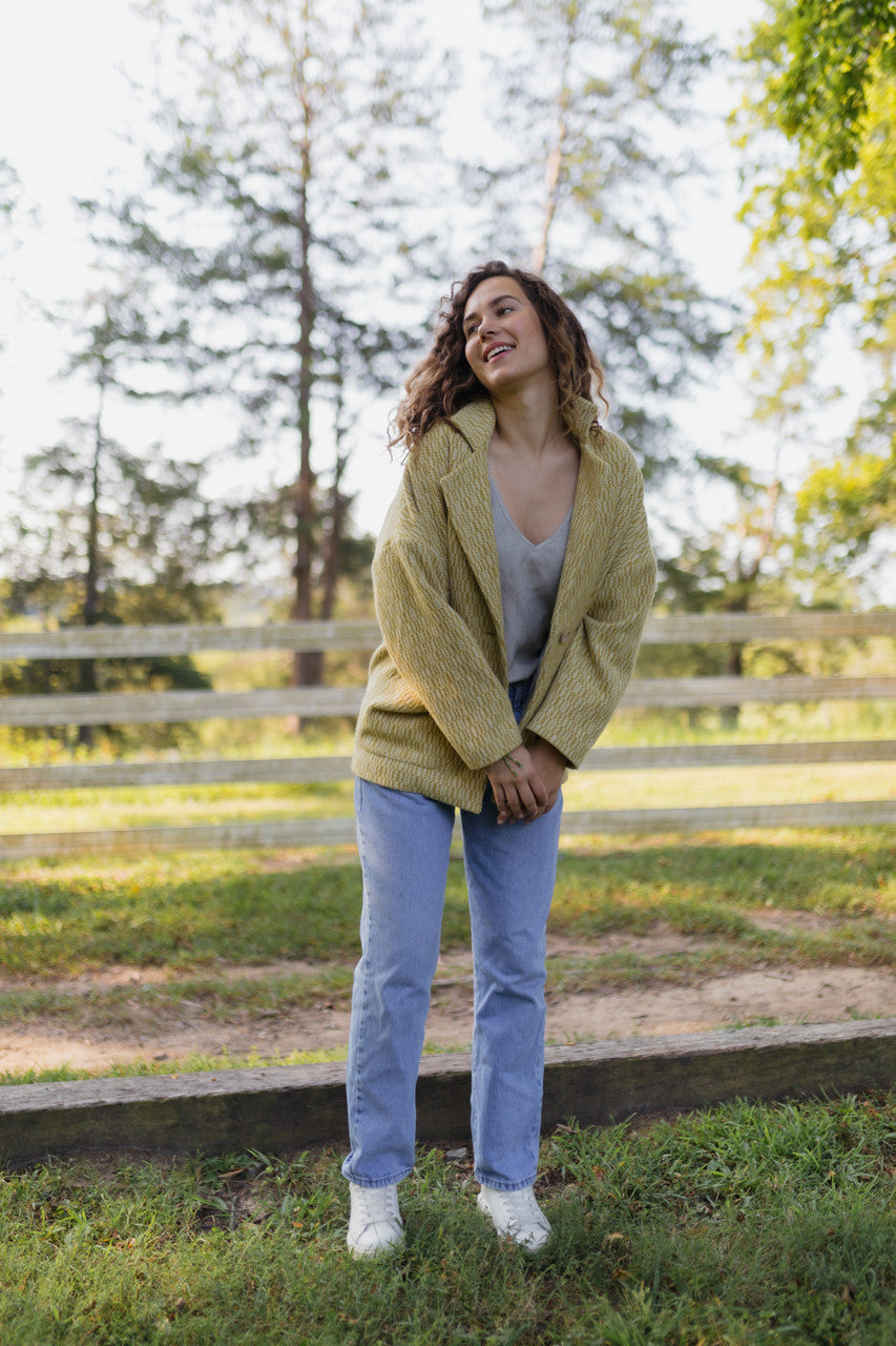 Portuguese Wool Pieper Coat in Mustard Basket Weave Made to Order