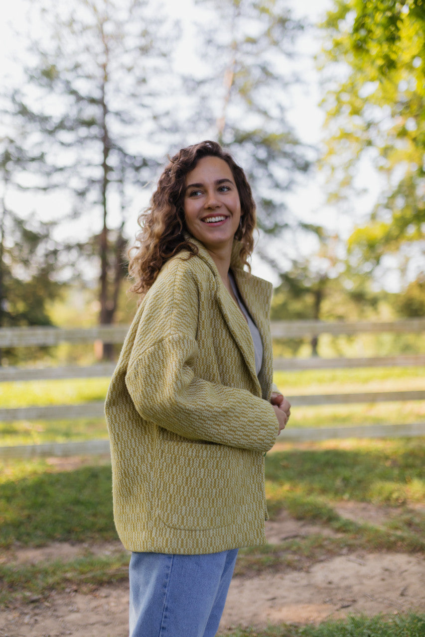 Portuguese Wool Pieper Coat in Mustard Basket Weave Made to Order