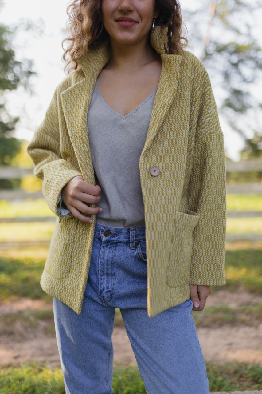 Portuguese Wool Pieper Coat in Mustard Basket Weave Made to Order
