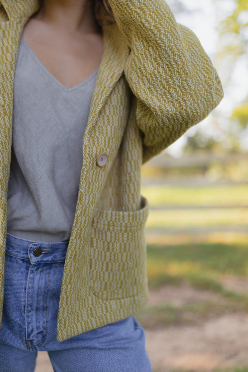 Portuguese Wool Pieper Coat in Mustard Basket Weave Made to Order