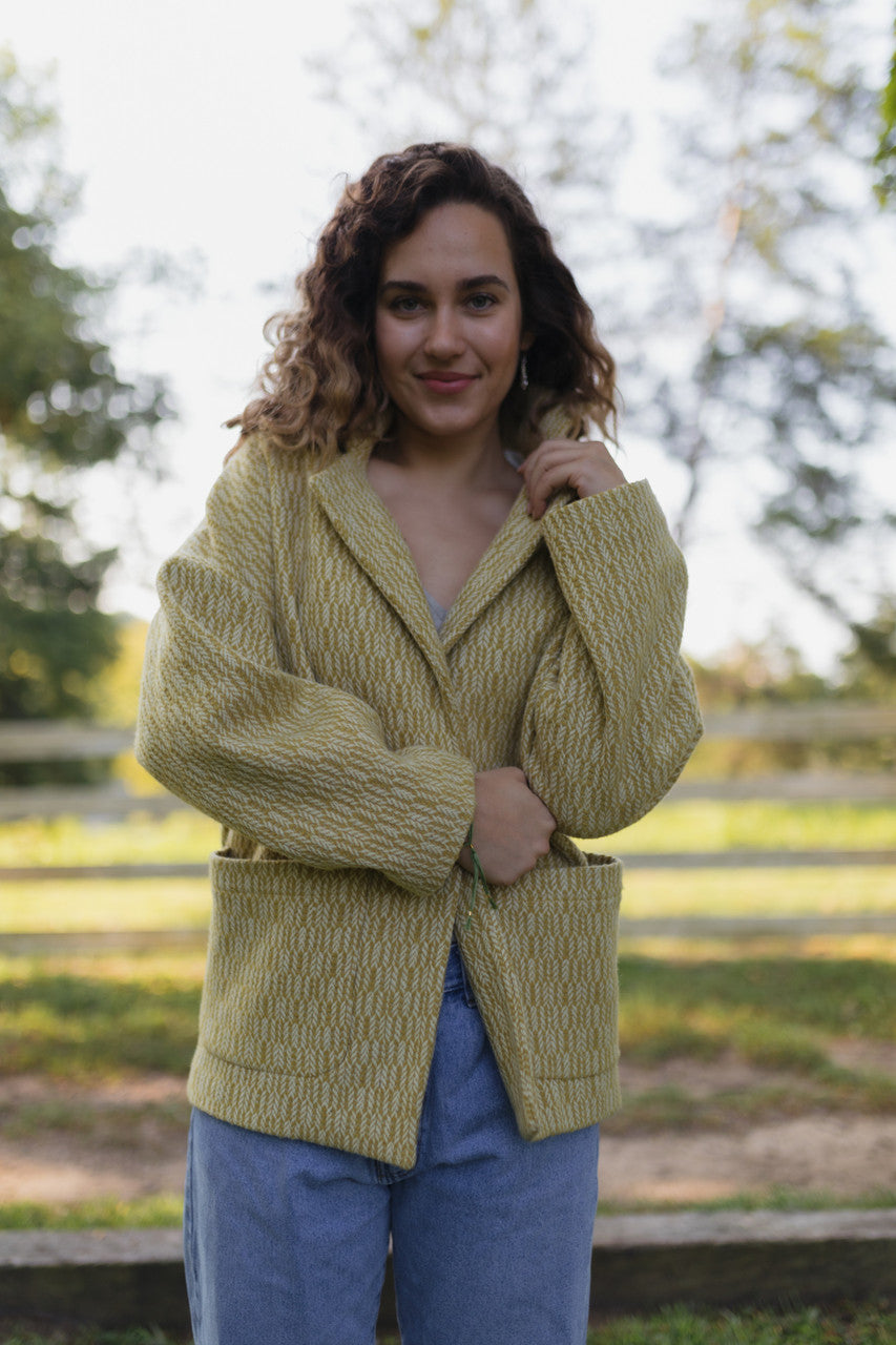 Portuguese Wool Pieper Coat in Mustard Basket Weave Made to Order