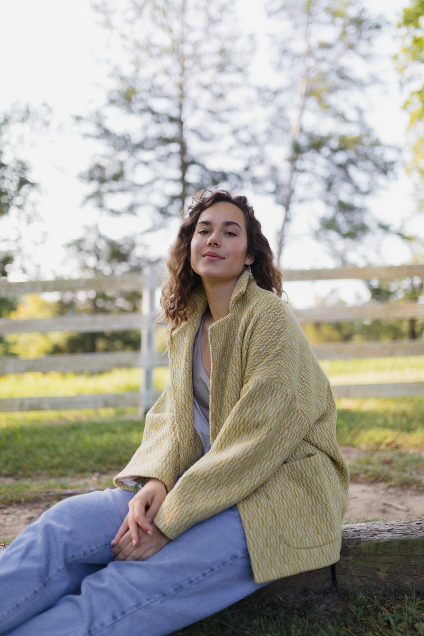 Portuguese Wool Pieper Coat in Mustard Basket Weave Made to Order