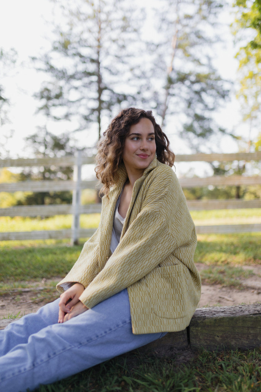 Portuguese Wool Pieper Coat in Mustard Basket Weave Made to Order