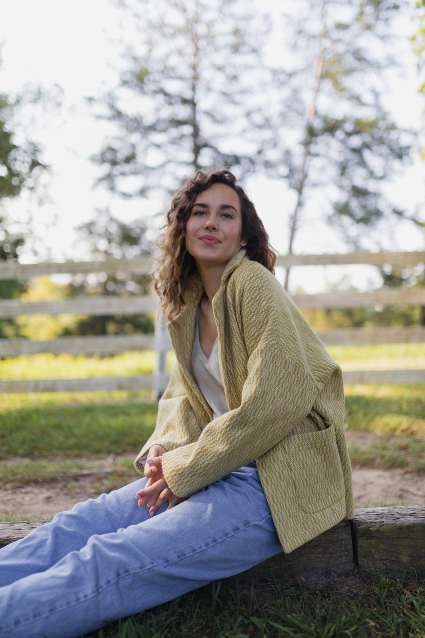 Portuguese Wool Pieper Coat in Mustard Basket Weave Made to Order