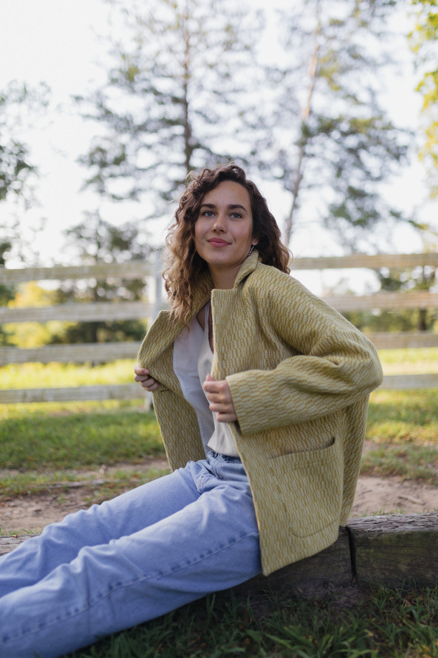 Portuguese Wool Pieper Coat in Mustard Basket Weave Made to Order