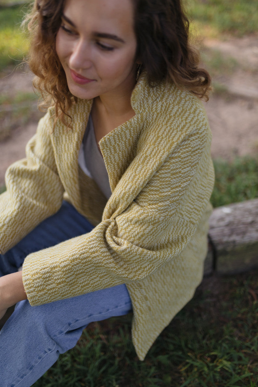 Portuguese Wool Pieper Coat in Mustard Basket Weave Made to Order