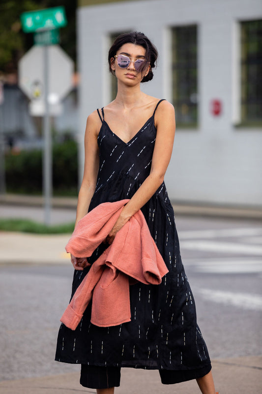 Silk Faro Dress in Black Made to Order