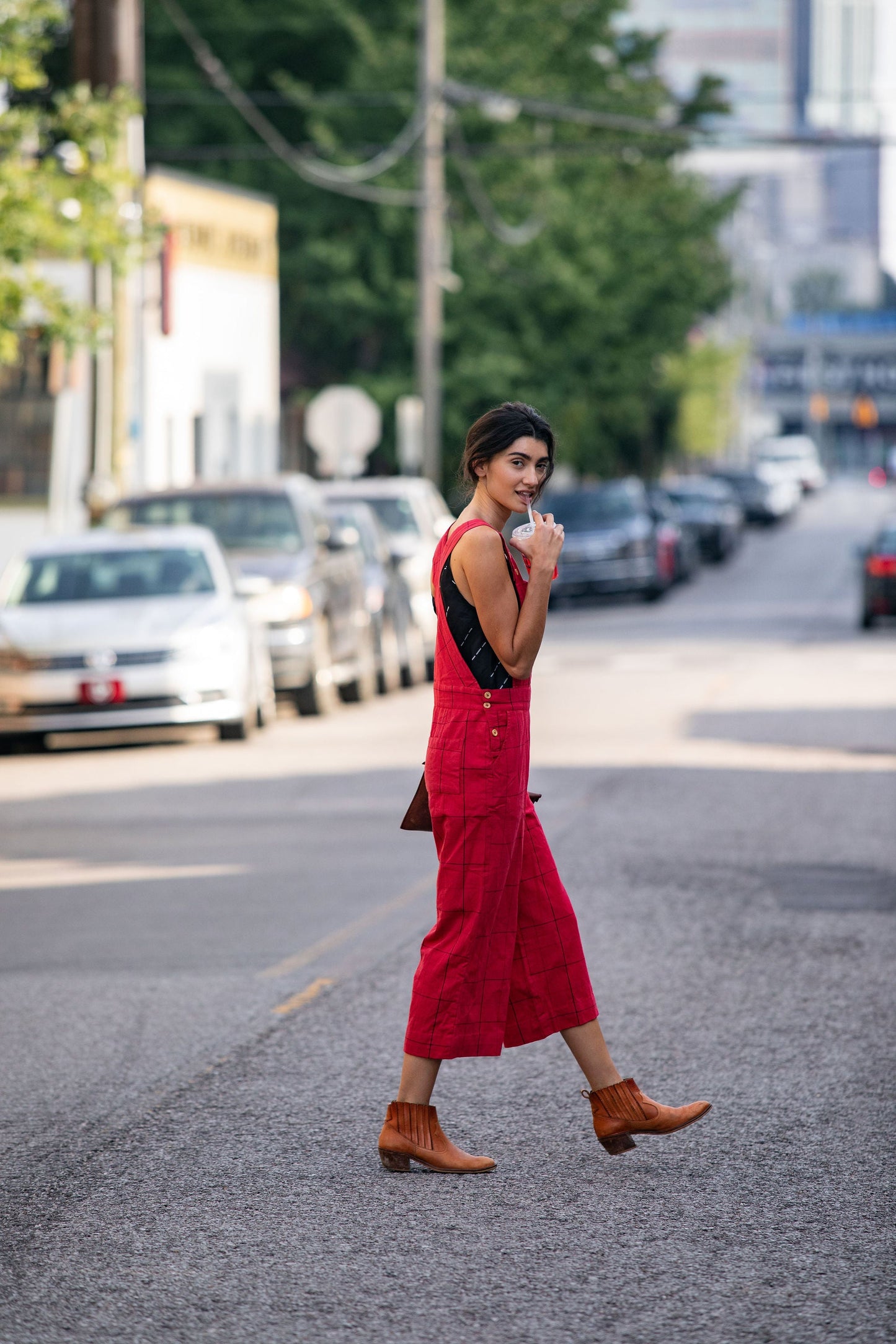 Dilsi Handwoven Cotton Overalls in Red