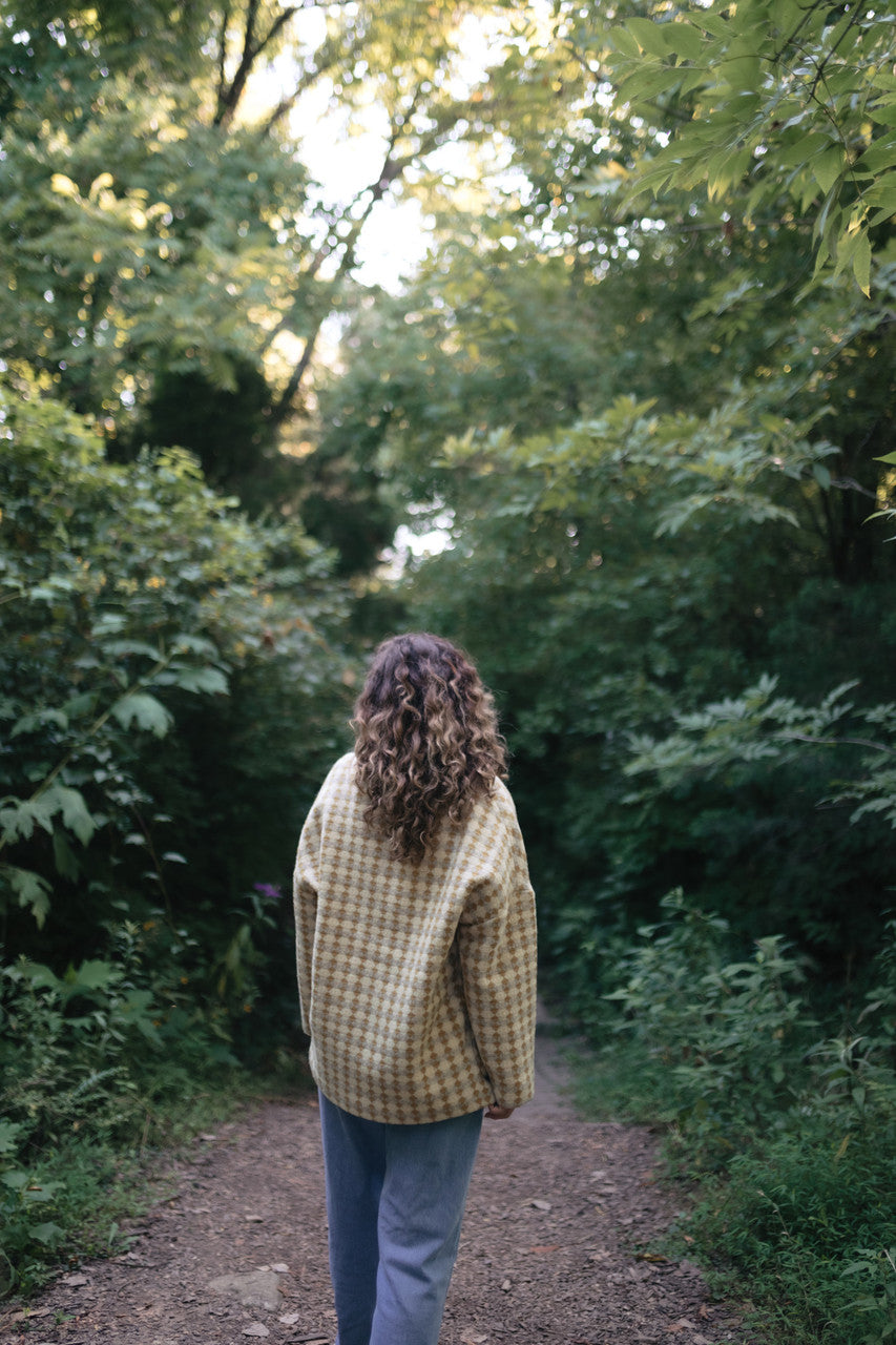 Portuguese Wool Pieper Coat in Mustard/Light Grey and Cream Check Made to Order