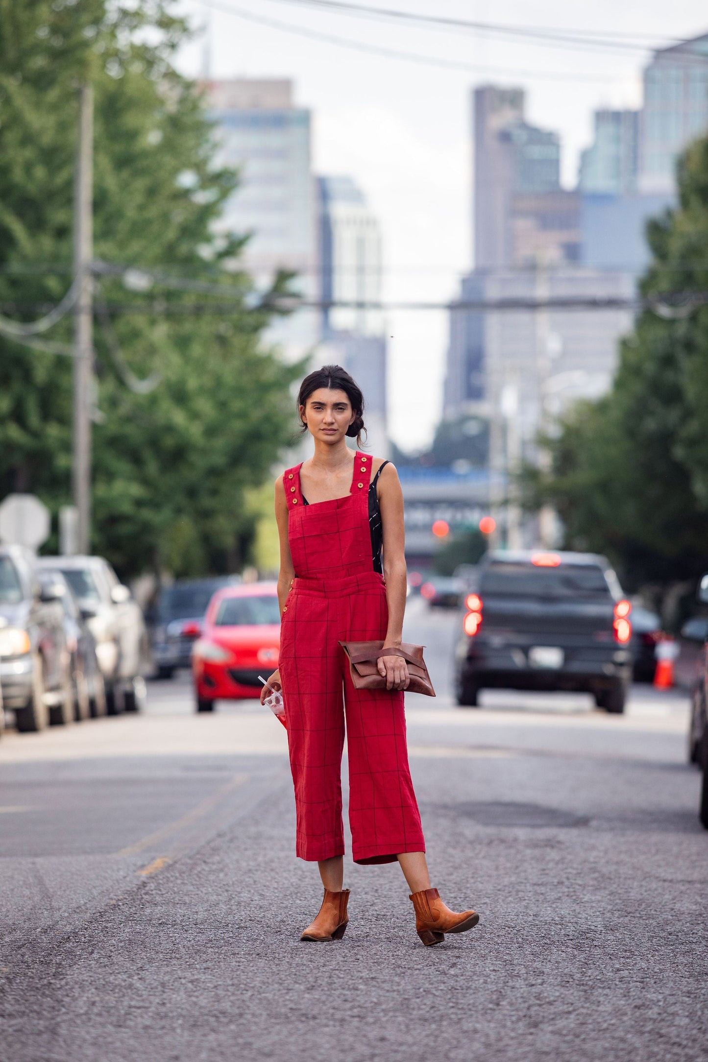 Dilsi Handwoven Cotton Overalls in Red