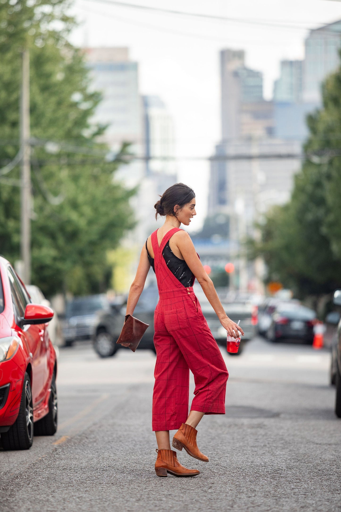 Dilsi Handwoven Cotton Overalls in Red