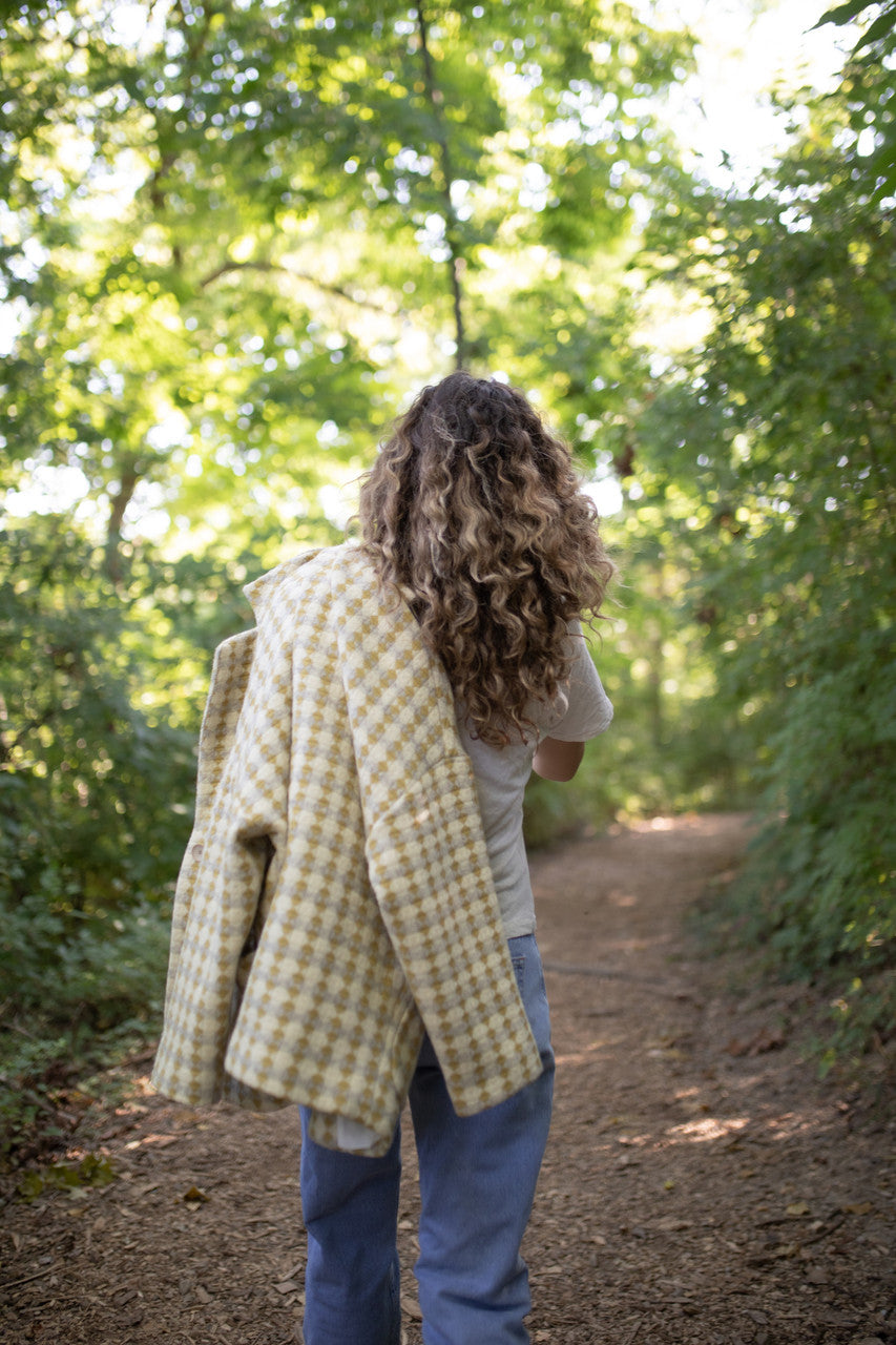 Portuguese Wool Pieper Coat in Mustard/Light Grey and Cream Check Made to Order