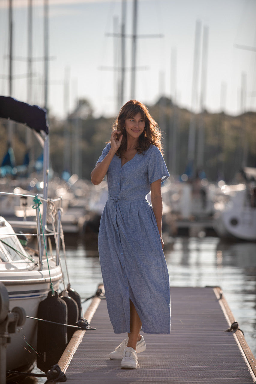 June Dress in Light Blue Linen/Cotton M June Dress in Light Blue Linen/Cotton M