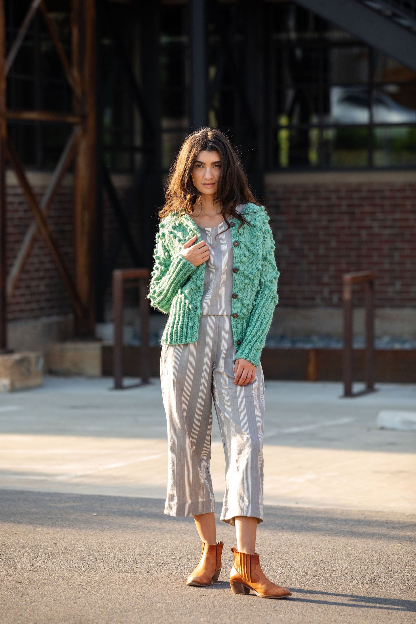 Hand Knit Nepali Wool Jill Sweater in Mint Green Made to Order