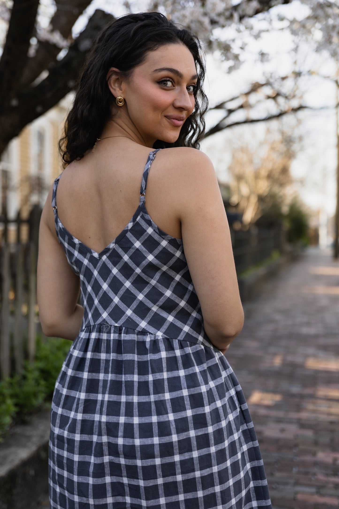 Linen Faro Dress in Grey and White Plaid