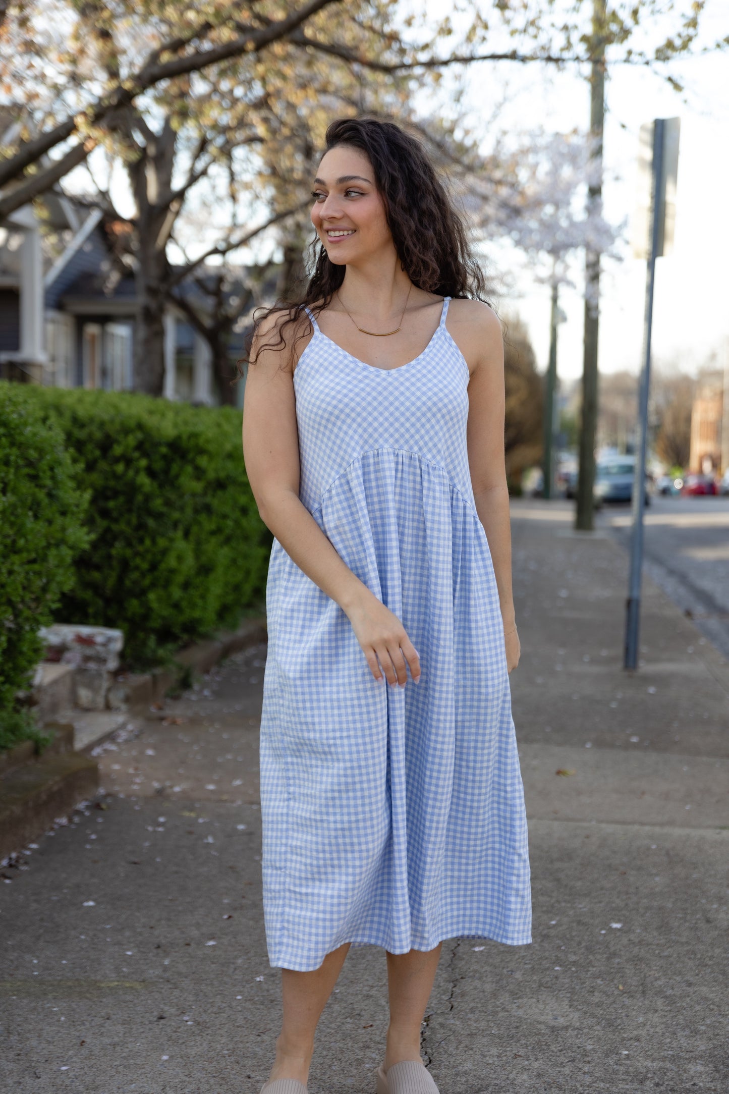 Linen Faro Dress in Periwinkle Gingham