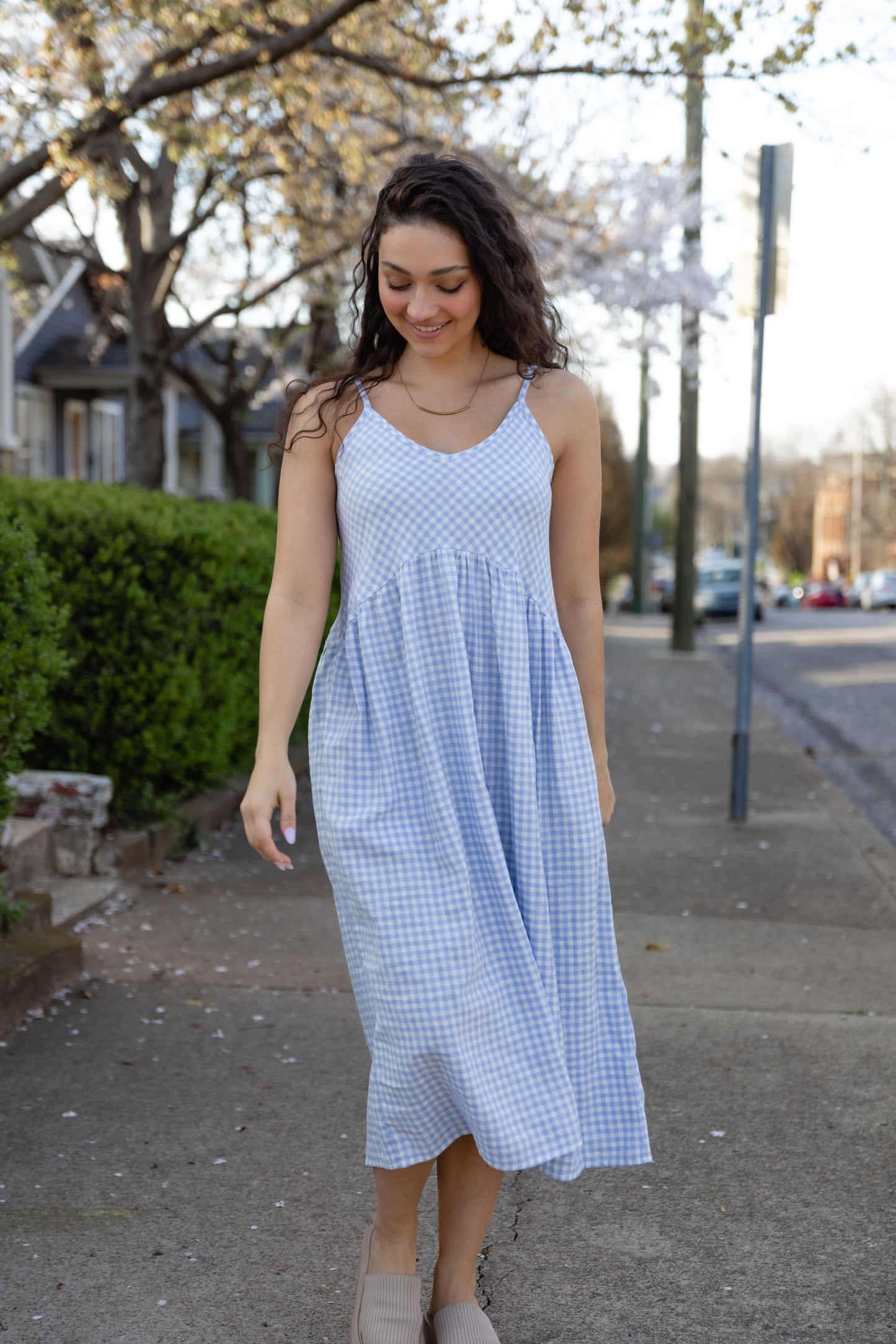 Linen Faro Dress in Periwinkle Gingham