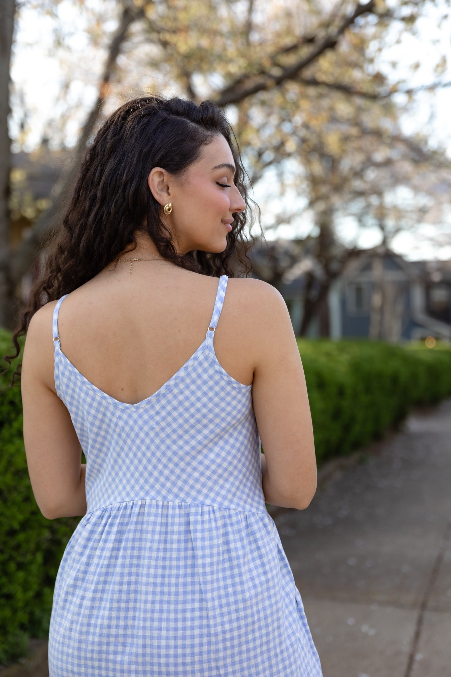 Linen Faro Dress in Periwinkle Gingham