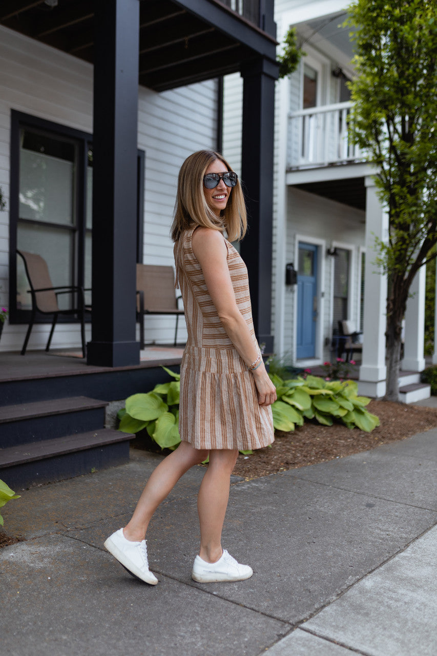 Handwoven Bina Dress in Mustard and Cream - M Left