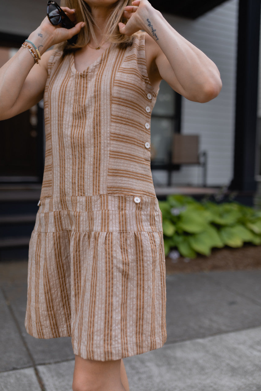 Handwoven Bina Dress in Mustard and Cream - M Left