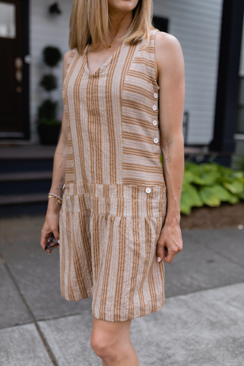 Handwoven Bina Dress in Mustard and Cream - M Left