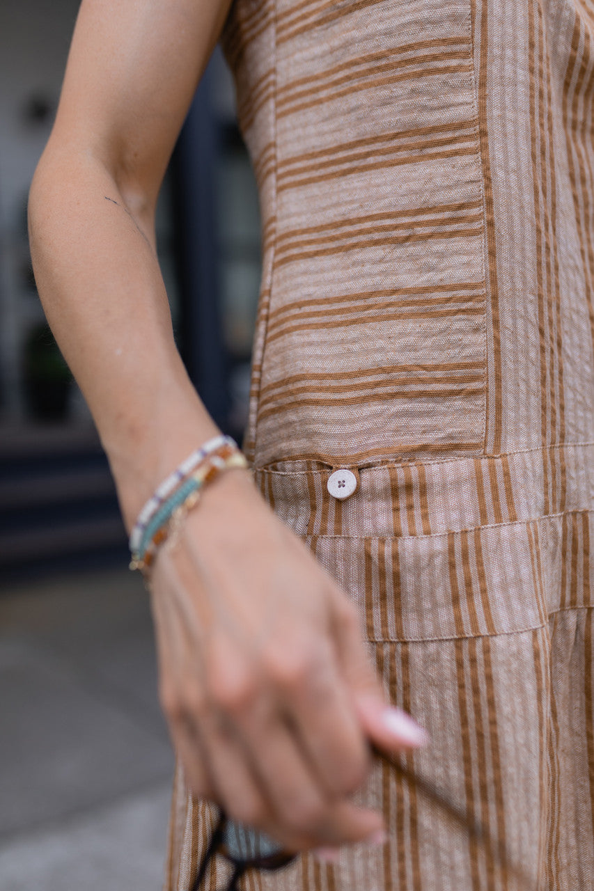 Handwoven Bina Dress in Mustard and Cream - M Left