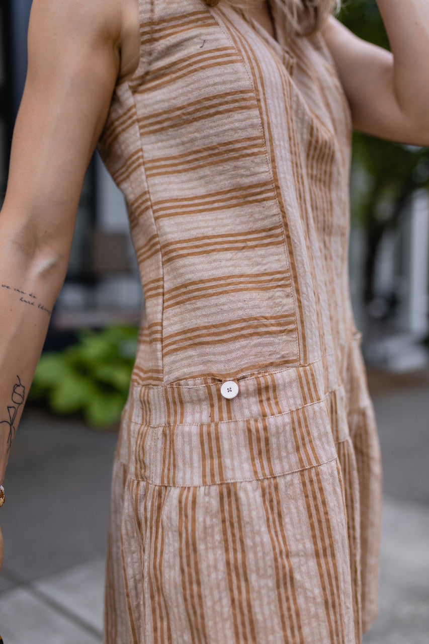 Handwoven Bina Dress in Mustard and Cream - M Left