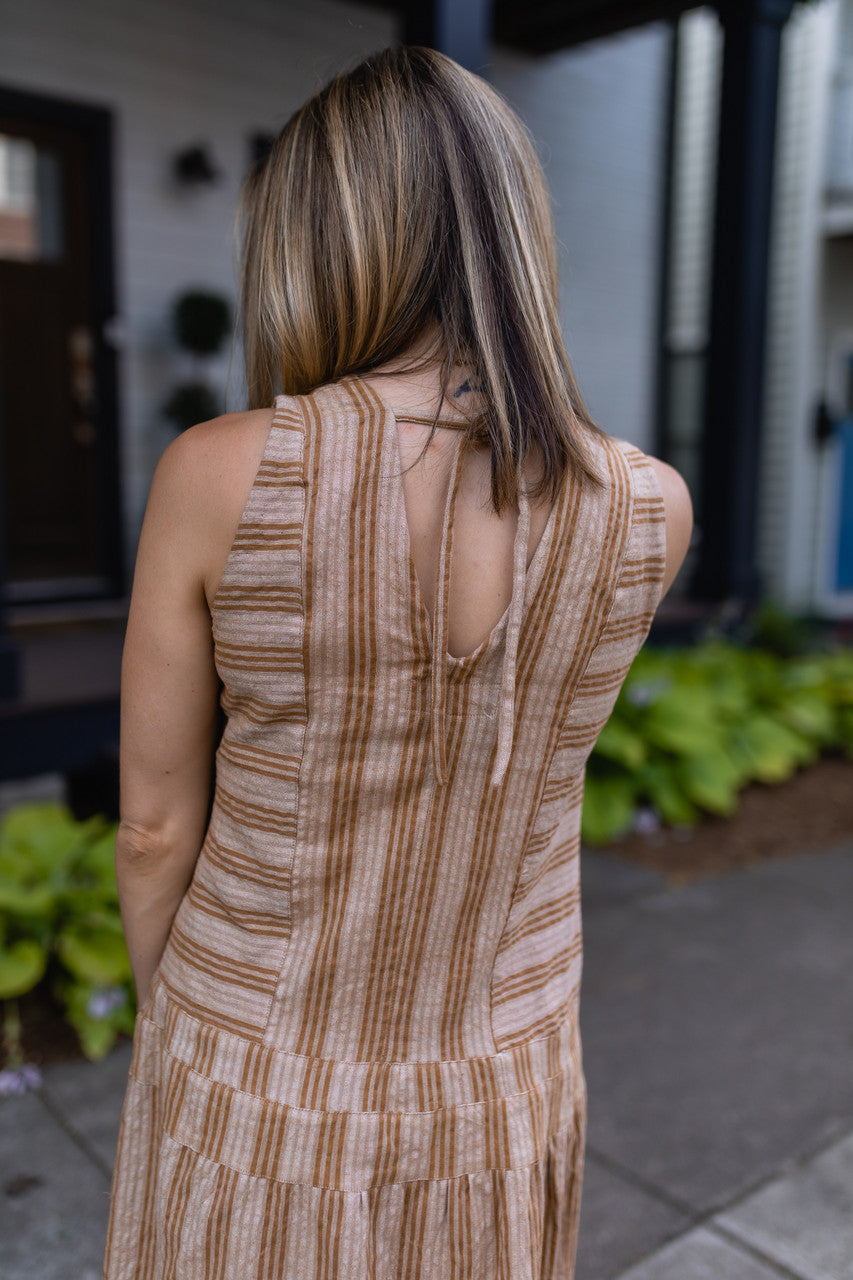 Handwoven Bina Dress in Mustard and Cream - M Left