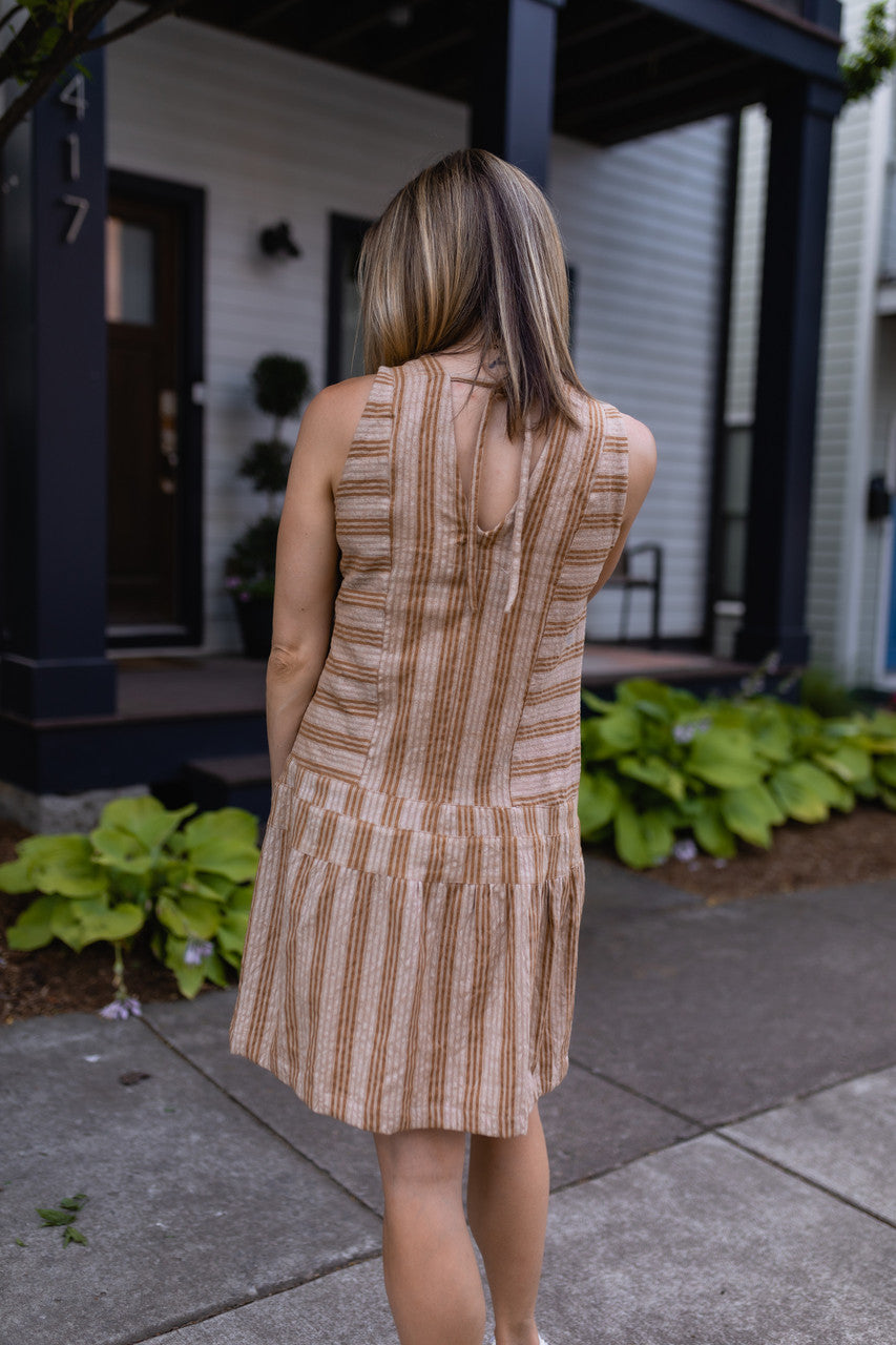 Handwoven Bina Dress in Mustard and Cream - M Left