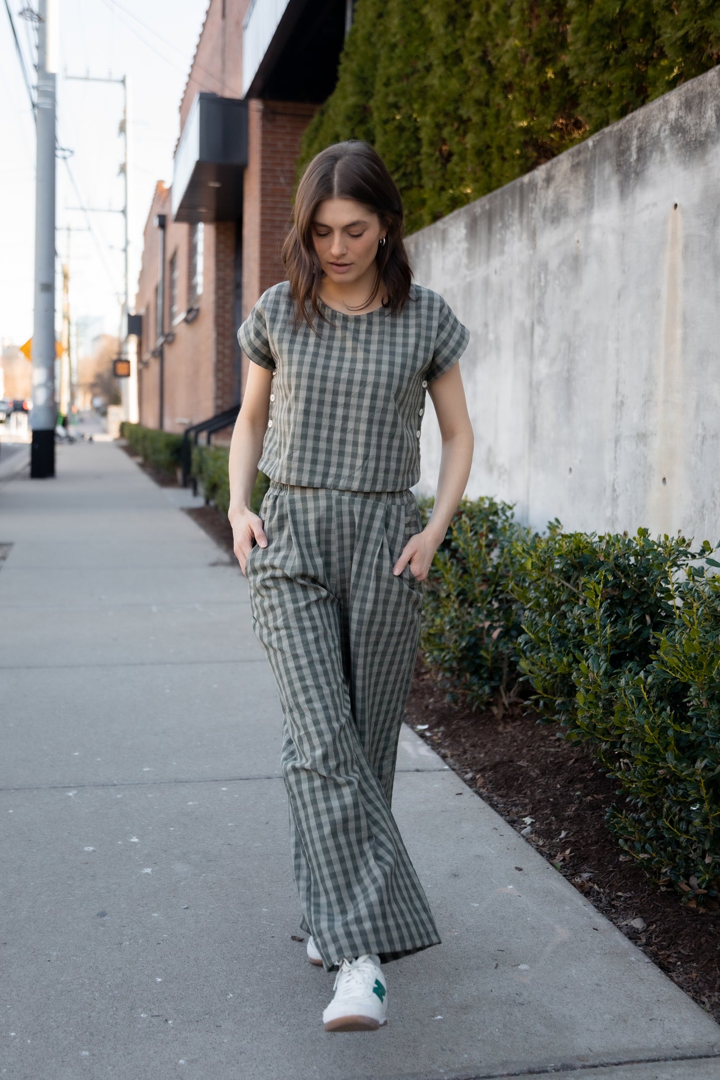 Katie Handwoven Cotton Set in Green Gingham Made to Order